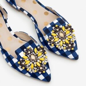 Boden Blue Checkered Flats with Yellow Accents